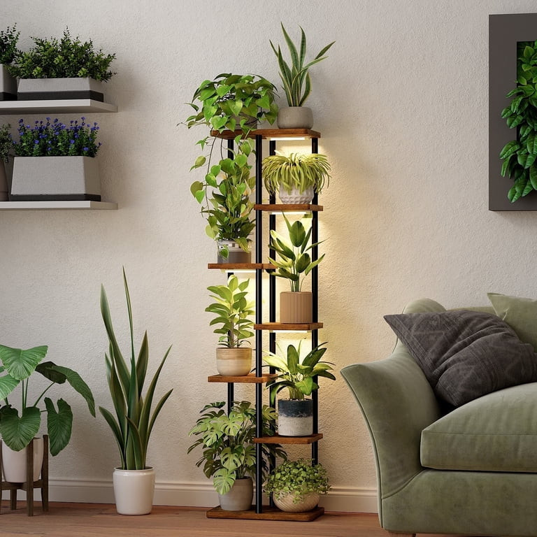 Bamworld Tall Plant Stand Indoor 7 Tier Metal Plant Shelf With plant lights Black Plant Holder La... | Walmart (US)