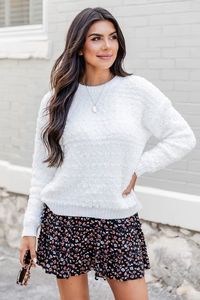 Could Be The One Ivory Textured Fuzzy Sweater | Pink Lily