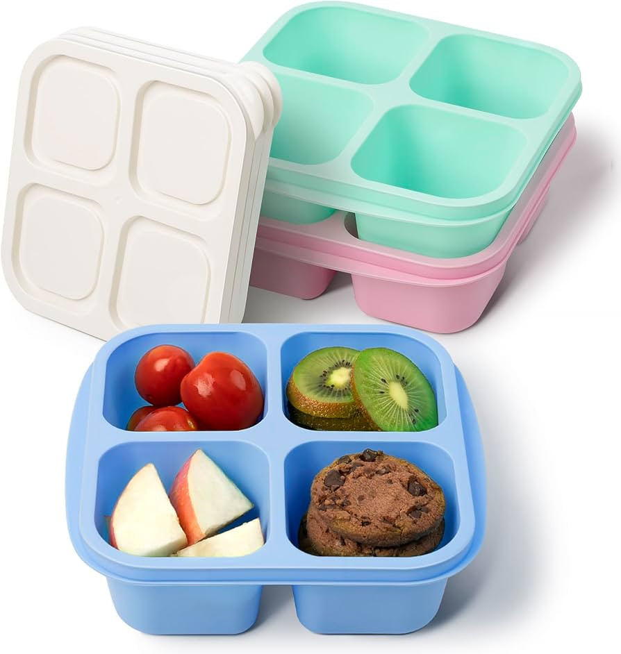 Snack Containers, Reusable 4 Divided Compartments Bento Snack Box Meal Prep Containers with Snack... | Amazon (US)