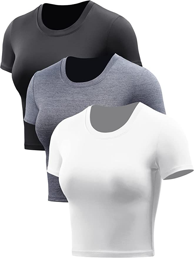 CADMUS Workout Crop Tops Women Racerback Dry Fit Athletic Shirts Short Sleeve 3 Piecese | Amazon (US)