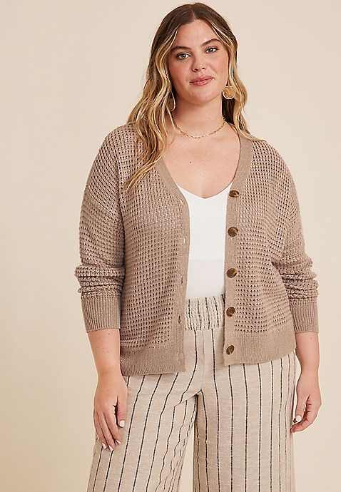 Plus Size Mesh Button Front Cardigan | Maurices