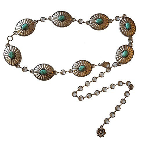 Western Turquoise Stone w.Oval Concho Chain Belt in Silver | Amazon (US)