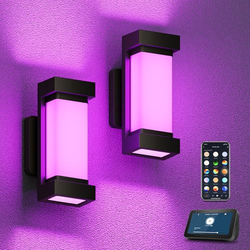 XMCOSY+ Outdoor Wall Lights, 2100LM Smart LED Porch Lights Outdoor, RGBCW Exterior Lighting Sconce, Wi-Fi Control, Compatible with Alexa, IP65 Waterproof, 2 Pack | Amazon (US)