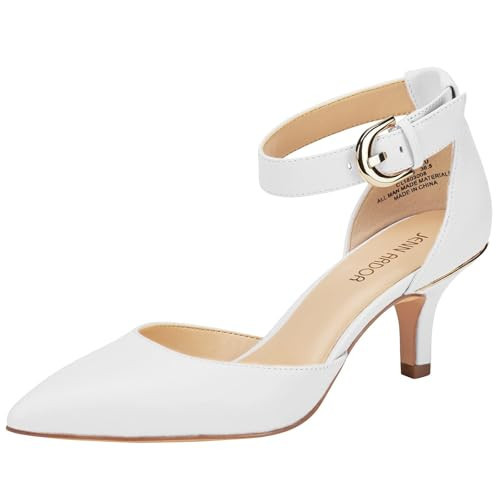 JENN ARDOR Women's Kitten Heel Pumps Ladies Closed Pointed Toe D'Orsay Ankle Strap Dress Stiletto (9.5, White, Numeric_9_Point_5) | Amazon (US)