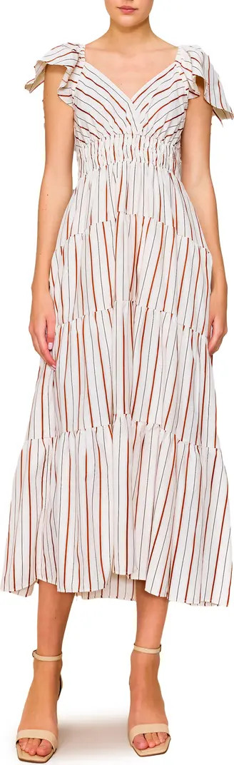 MELLODAY Stripe Flutter Sleeve Maxi Dress | Nordstrom | Nordstrom