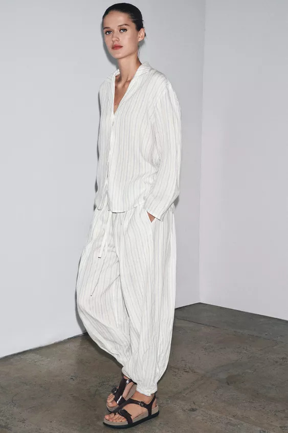 STRIPED LINEN PYJAMA SHIRT ZW COLLECTION | Zara UK