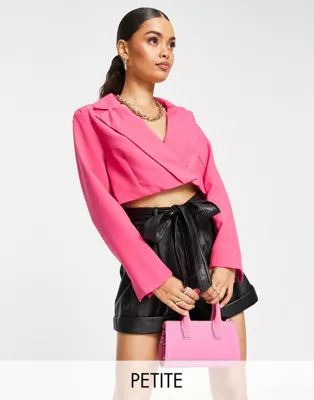 Missguided Petite co-ord tailored cropped blazer in pink | ASOS (Global)