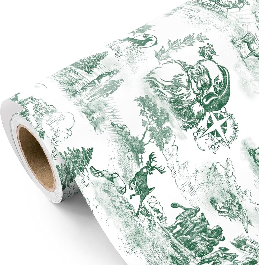 WRAPAHOLIC Toile Vintage Christmas Wrapping Paper - Mini Roll - 17 Inch x 16.5 Feet - Santa Toile... | Amazon (US)