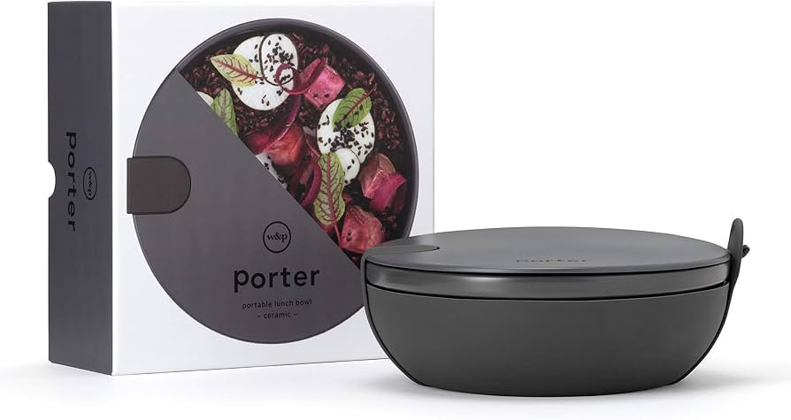 W&P Porter Ceramic Bowl Lunch Container w/ Protective Non-slip Exterior, Charcoal 1 Liter | Lid &... | Amazon (US)