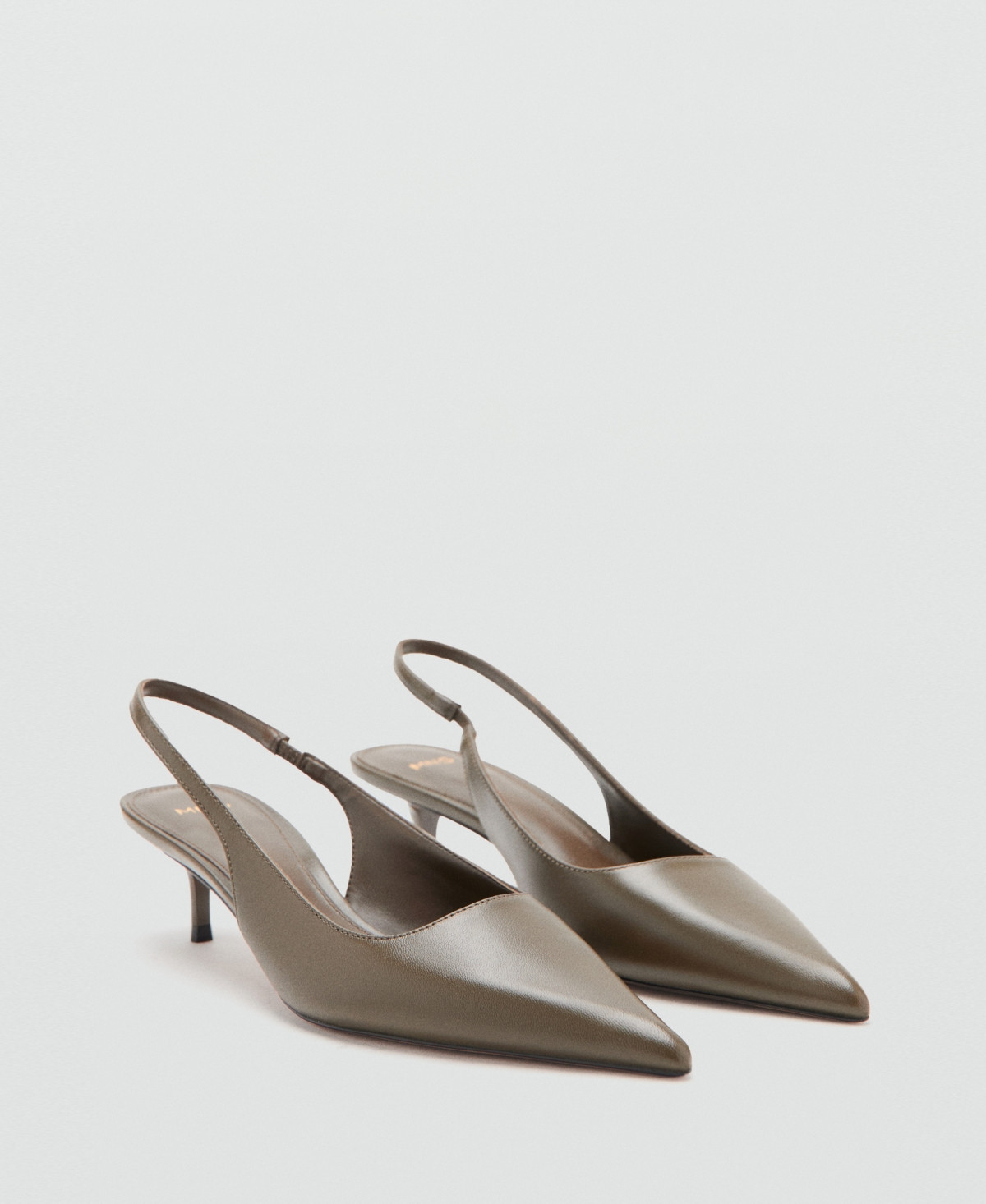 Mango Women's Pointed-Toe Leather Heeled Shoes - Khaki | Macy's