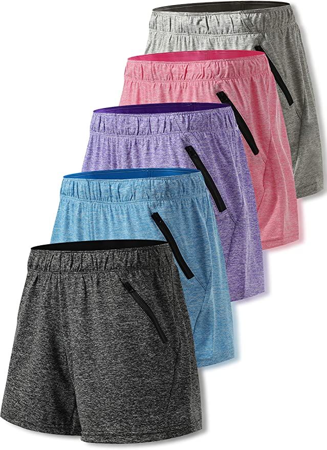 Liberty Imports 5 Pack Women's 5" Quick Dry Yoga Training Shorts with Zipper Pockets | Amazon (US)