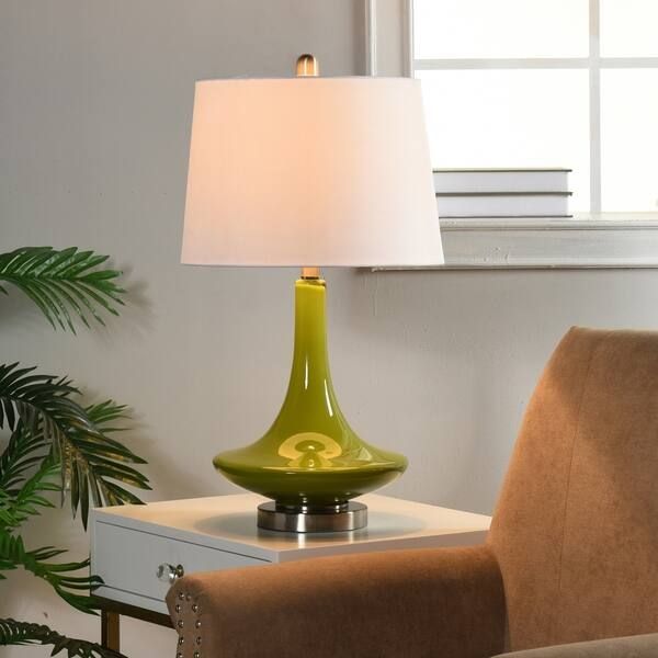 StyleCraft Green Table Lamp - White Hardback Fabric Shade - Green | Bed Bath & Beyond