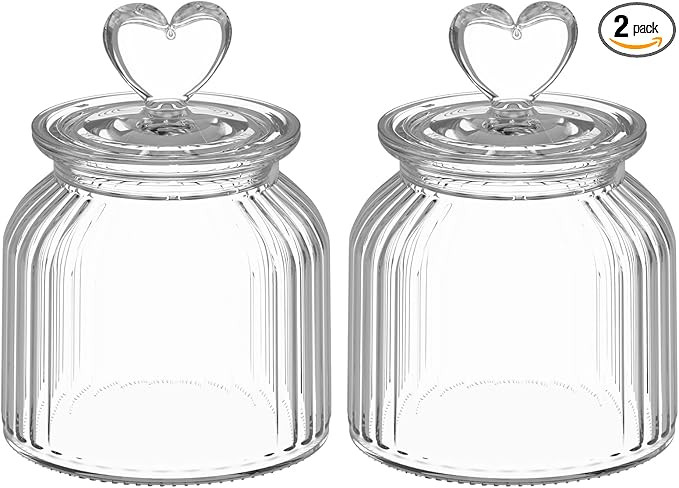 22 oz Clear Glass Canister with Cute Heart shaped Lids Set, Food Storage Glass Jars with Airtight... | Amazon (US)