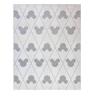 Mickey Mouse Cream/Gray 5 ft. x 7 ft. Argyle Indoor/Outdoor Area Rug | The Home Depot