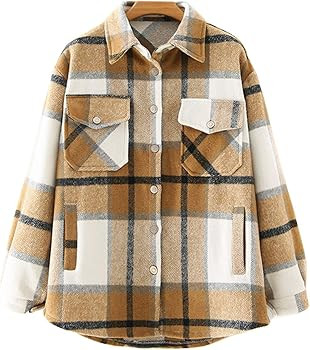 Locachy Women's Casual Plaid Button Down Wool Blend Long Sleeve Jackets Outerwear | Amazon (US)