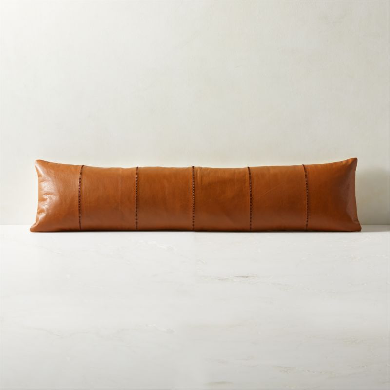 48"x12" Artigo Brown Leather Modern Throw Pillow With Down-Alternative Insert + Reviews | CB2 | CB2