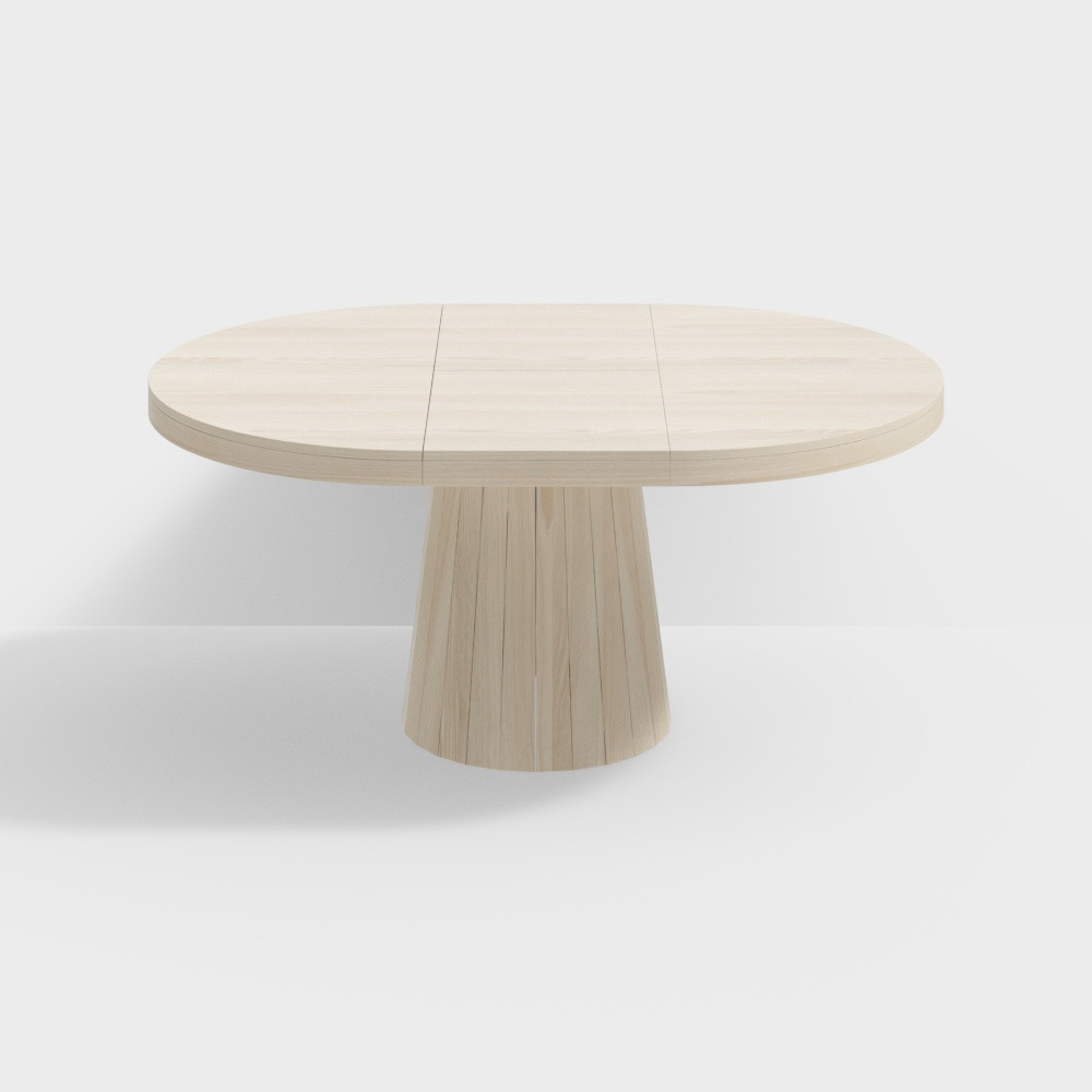 Japandi 39"-55" Extendable Whitewash Dining Table 6-Seater Oval&Round Pedestal | Homary