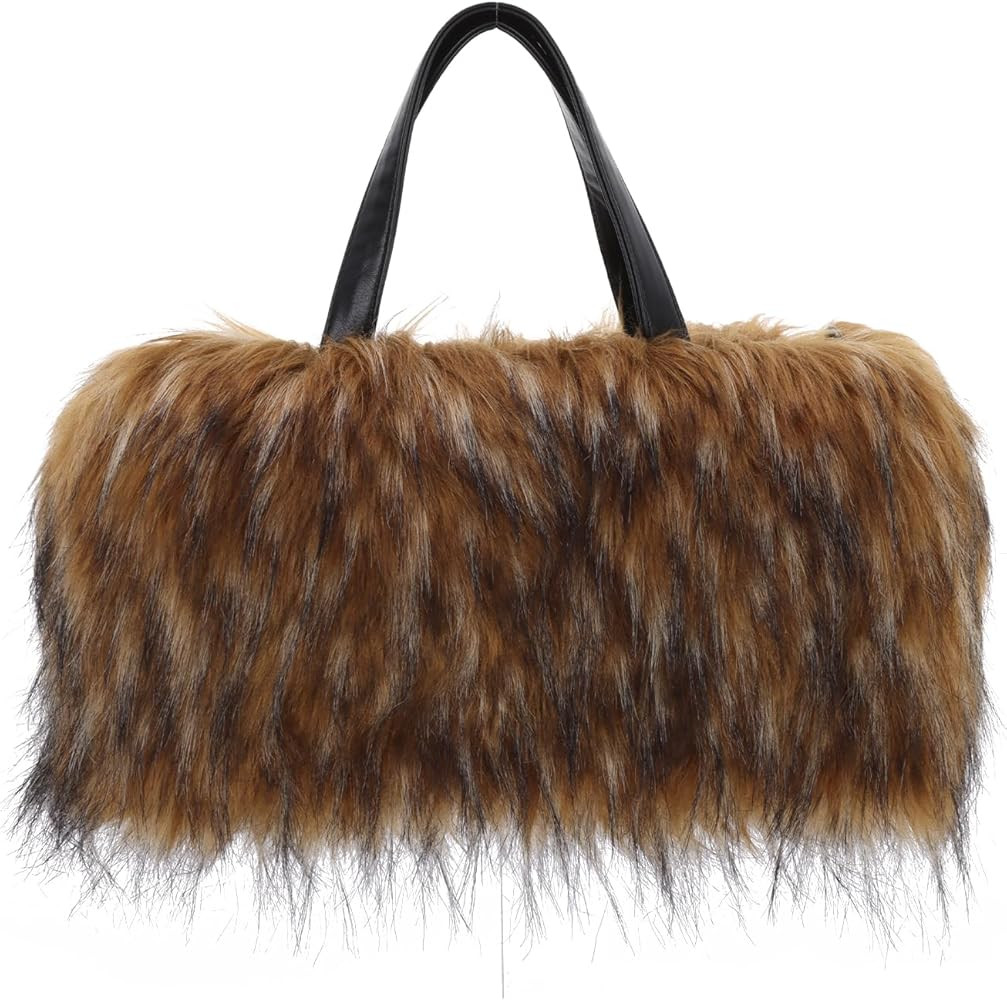 Fecialy Faux Fur Tote Bag for Women Fluffy Handbags Plush Crossbody Shoulder Bag Furry Hobo Purse | Amazon (US)