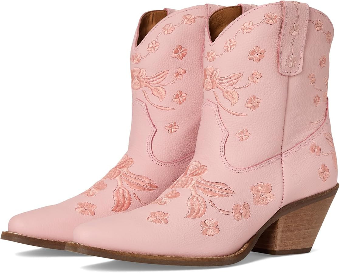 Dingo Womens Sweetheart Floral Embroidered Snip Toe Pull On Casual Boots Ankle Mid Heel 2-3" | Amazon (US)