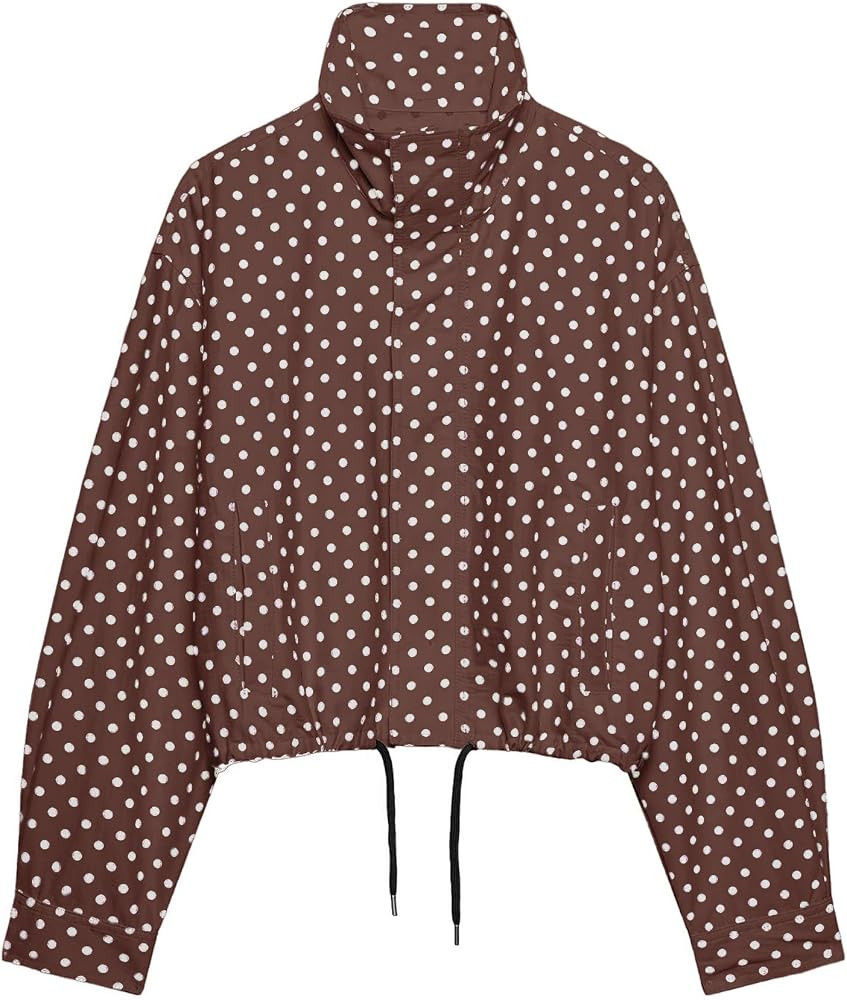 Women Polka Dot Jacket Stand Collar Cropped Jackets Zip Up Coat Casual Fashion Coat Fall Spring J... | Amazon (US)