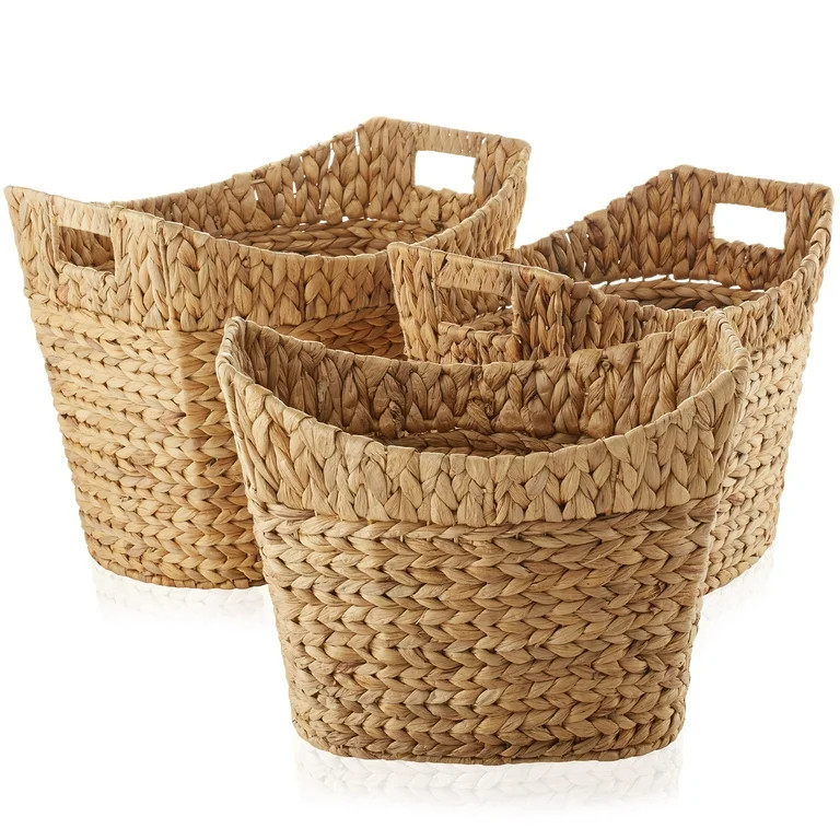 Casafield Set of 3 Oval Baskets with Handles - Natural, Water Hyacinth Woven Storage Totes for Bl... | Walmart (US)