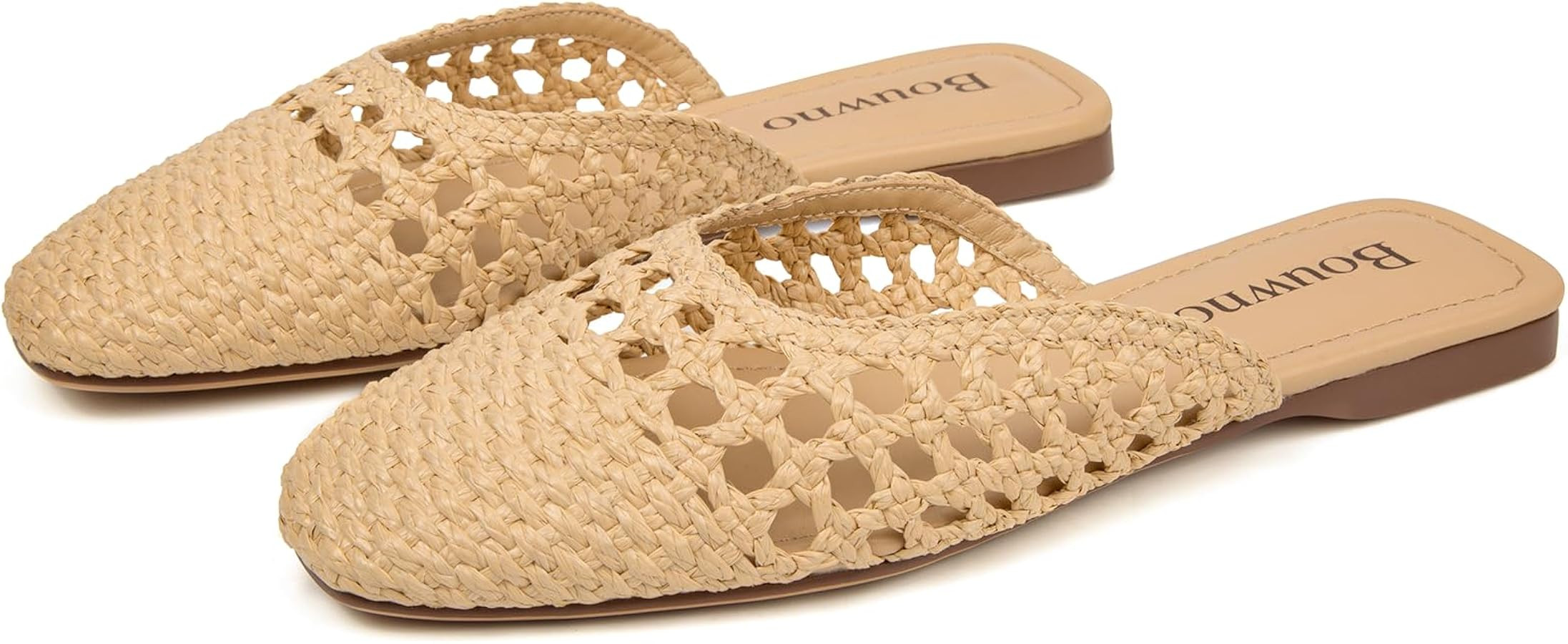 Woven Mules for Women Comfortable Closed Square Toe Flat Mules Casual Breathable Slip on Woven Le... | Amazon (US)