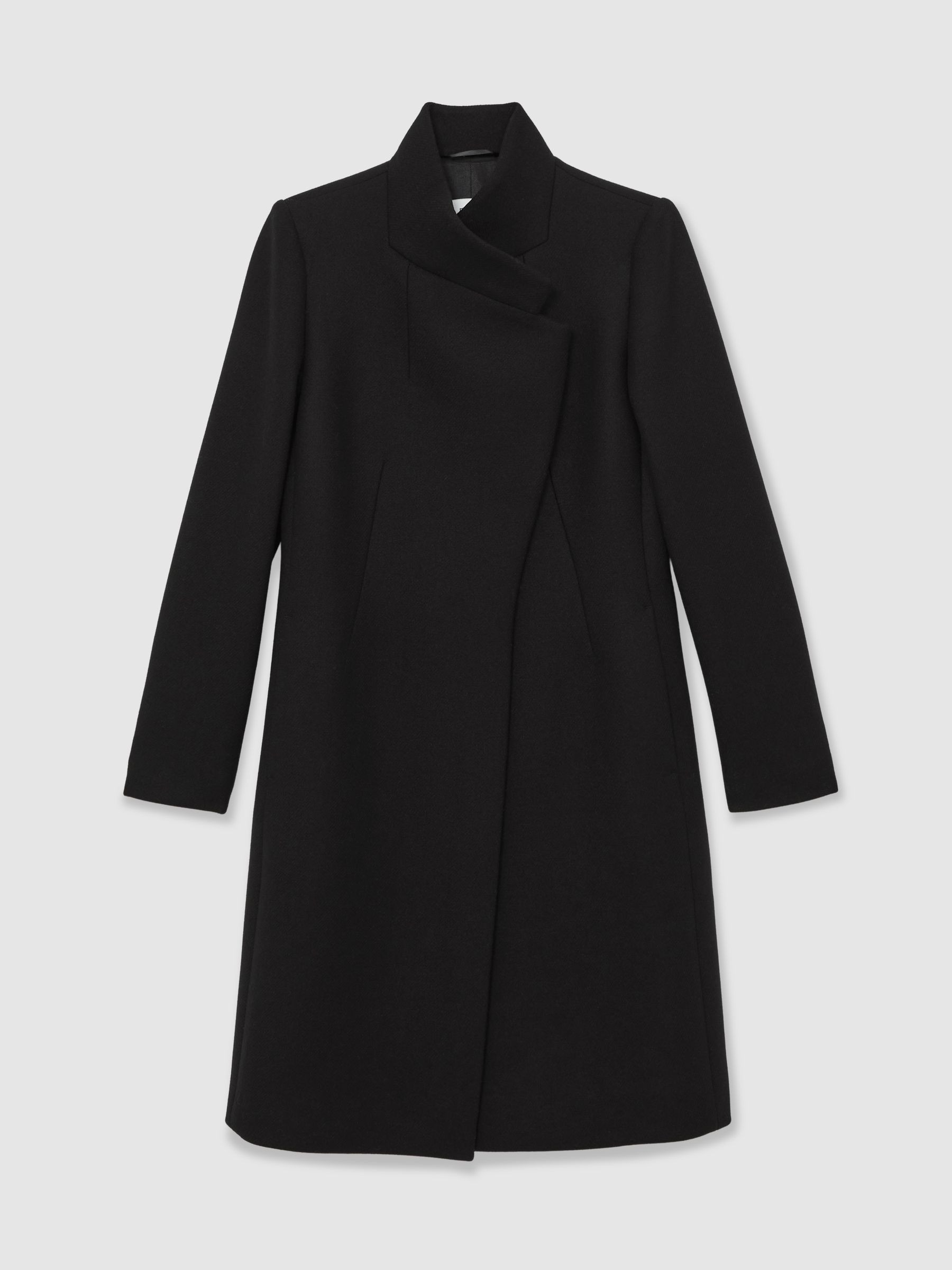 Petite Wool-Blend Wrapover Mid-Length Coat in Black | Reiss US