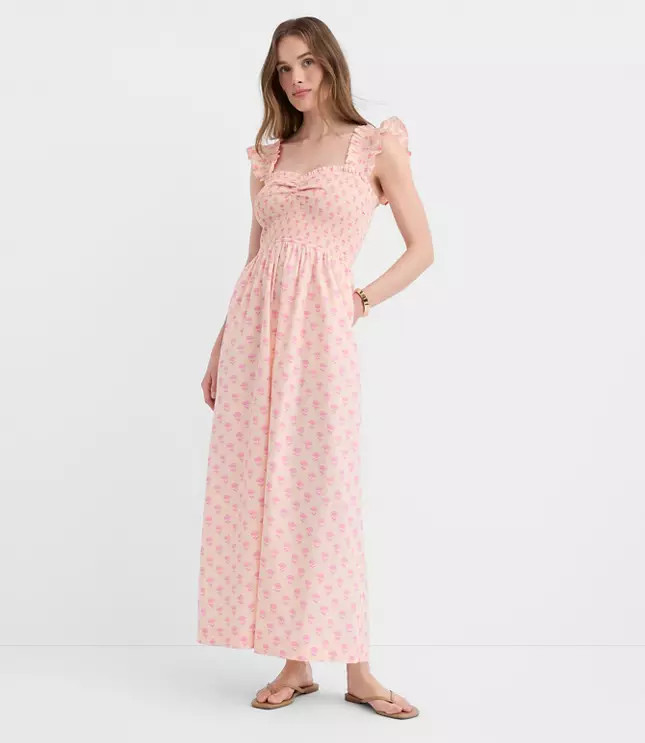 LOFT Beach Garden Poplin Ruffle Strap Maxi Pocket Dress | LOFT