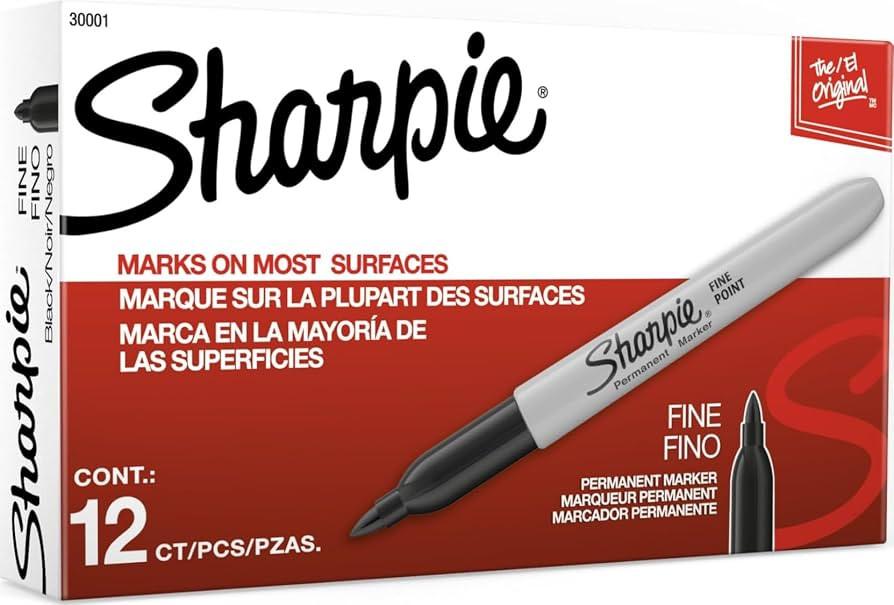 Sharpie Permanent Markers, Fine Tip, Black, 12 Count - Quick Drying, Fade Resistant, For Wood, Pl... | Amazon (US)