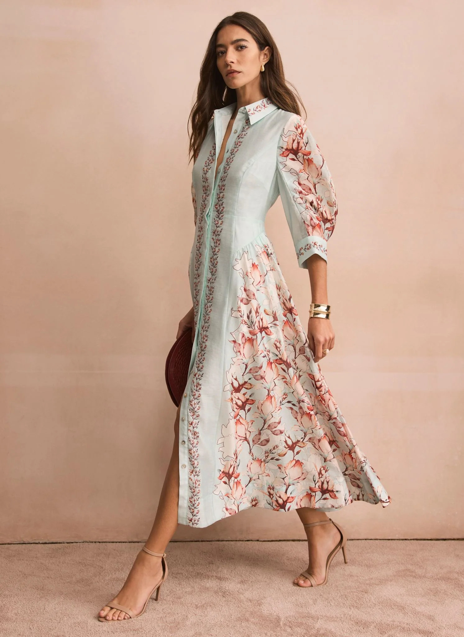 Blue Floral Print Maxi Shirt Dress | Mint Velvet