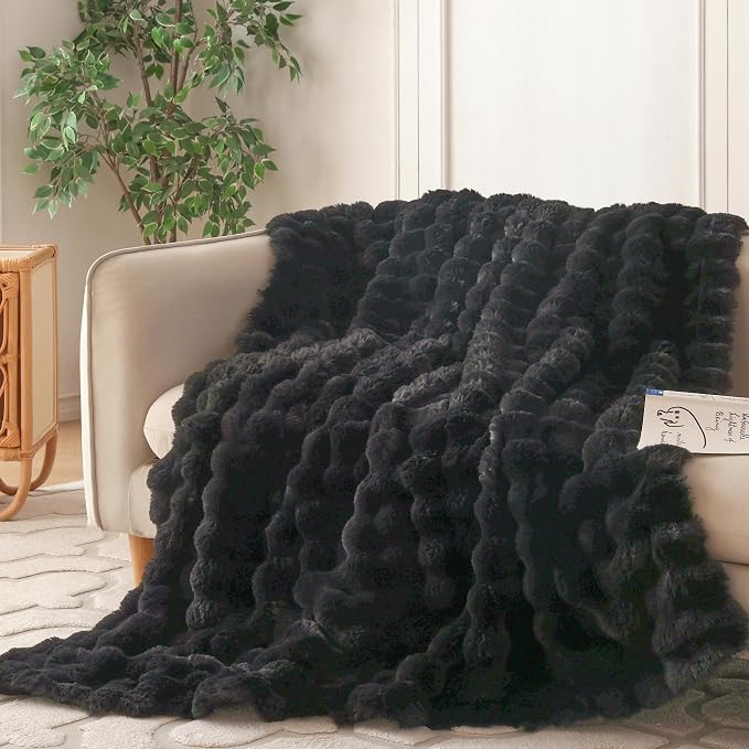 COOVA Soft Bubble Faux Fur Throw Blanket, 50"x60", Black | Amazon (US)
