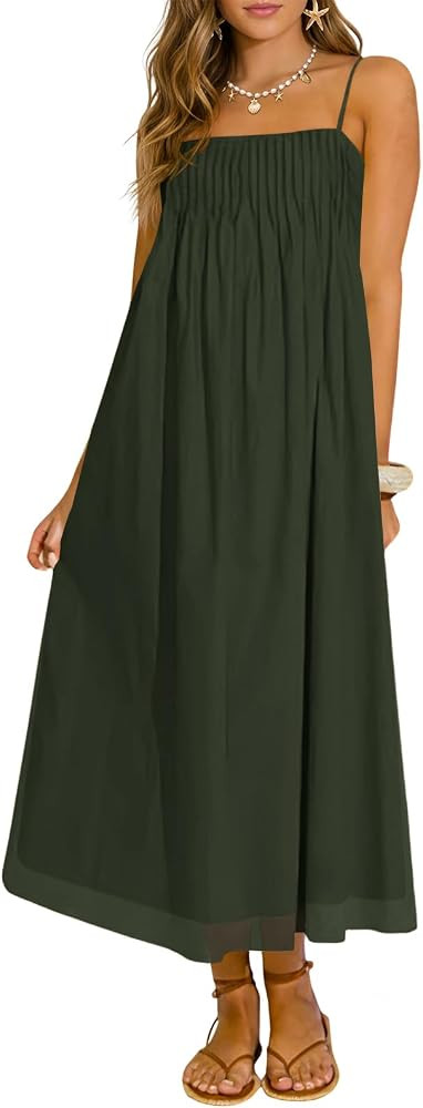 Wenrine Women's Summer Boho Maxi Dresses Spaghetti Straps Chiffon Casual Sundress Beach Vacation ... | Amazon (US)