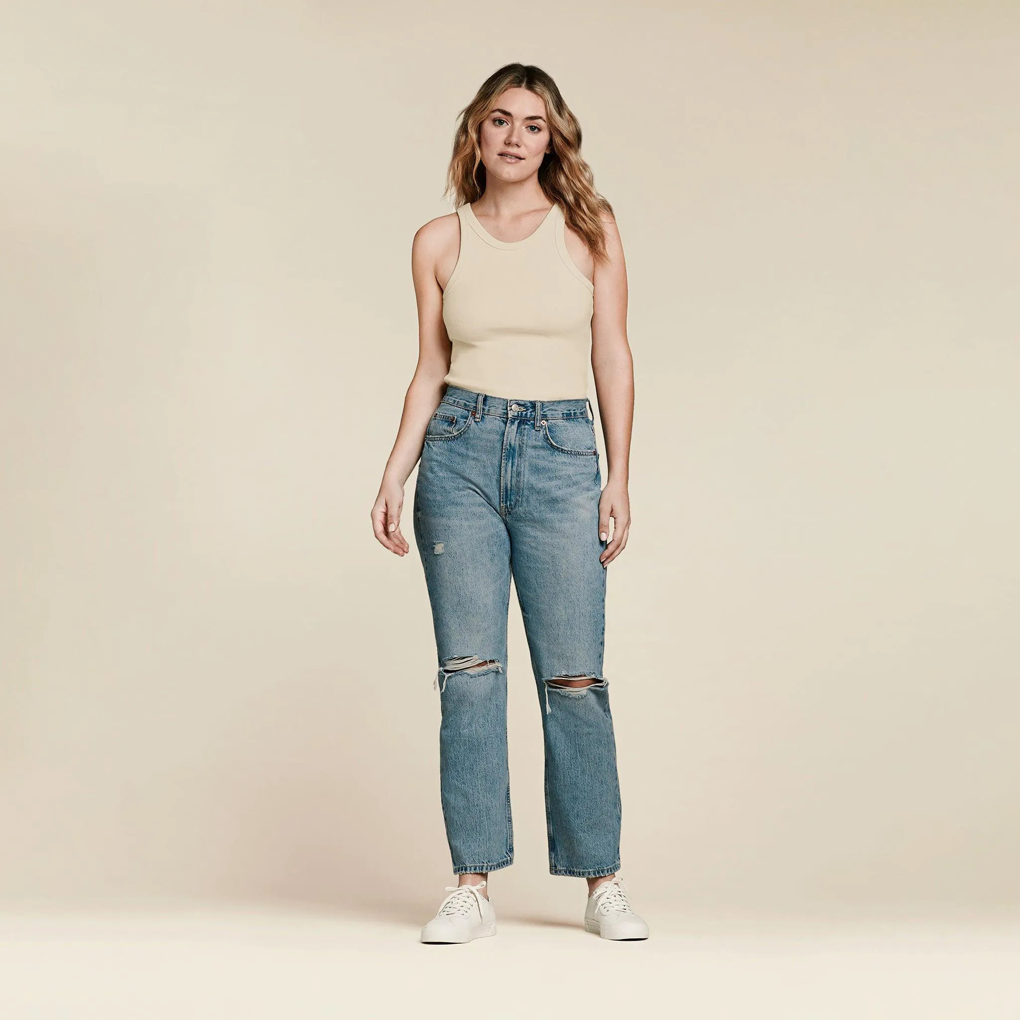 Women's Essential Rib Tank Top | Bone - nuuds | nuuds