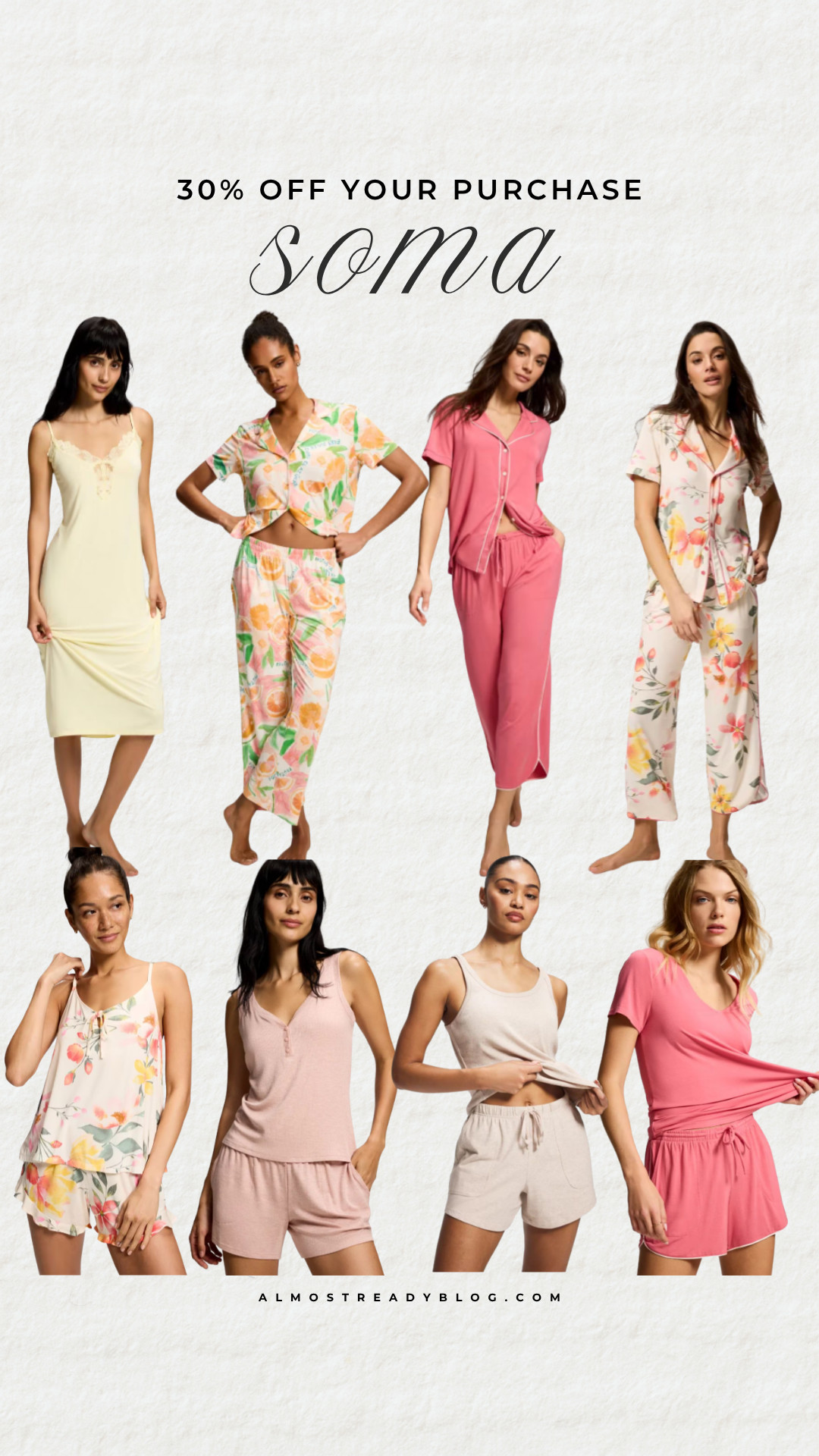 Soma 30% off your purchase.

Mother's Day gift ideas, Mother's Day gifts, pajama set, robe, pj set, amanda west, almostreadyblog 

 

#LTKSaleAlert