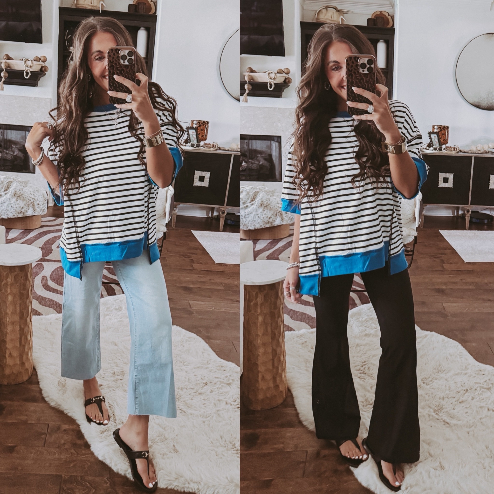 Loving these jeans (altered to a 0) or with leggings (XS) paired with my go-to striped top! Super comfy for a casual day out. 🌟 #ootd