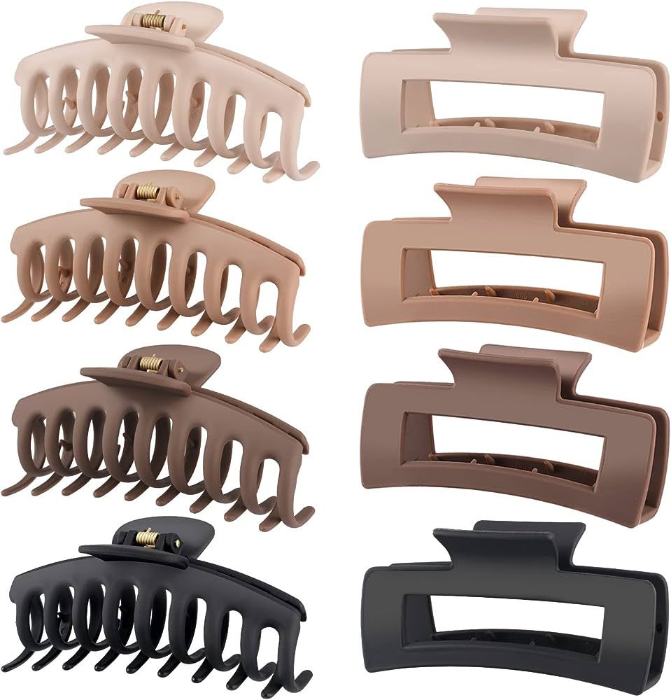 LuSeren Hair Clips for Women 4.3 Inch Large Hair Claw Clips for Women Thin Thick Curly Hair, Big Matte Banana Clips,Strong Hold jaw clips,Neutral Colors | Amazon (US)