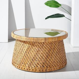 Lianne 32 in. Natural Round Glass Coffee Table | The Home Depot
