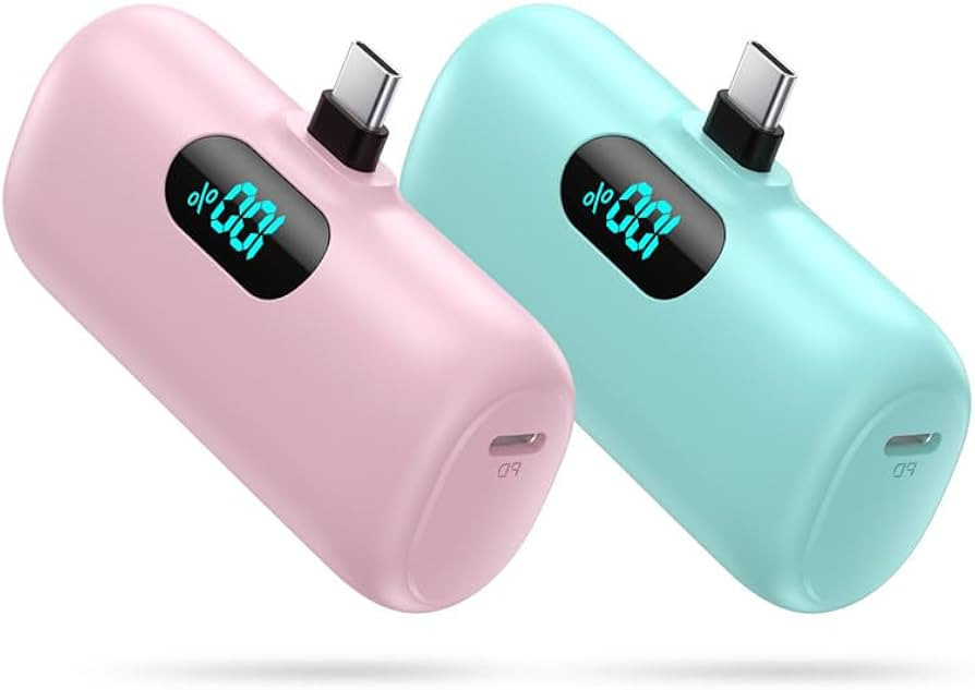[2-Pack] Mini Portable Charger 5000mAh Power Bank,3A PD USB C Cell Phone Portable Power, LCD Disp... | Amazon (US)