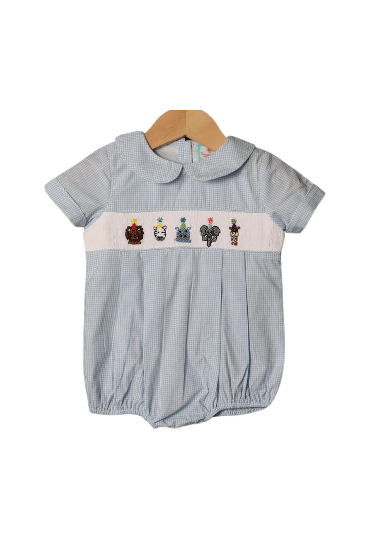 Smocked Party Animal Blue Gingham Bubble | The Smocked Flamingo