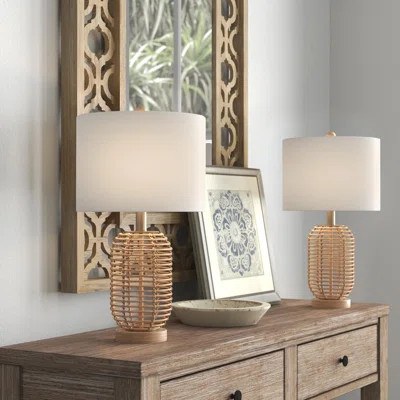 Arcola 21" Bedside Natural Rattan Table Lamp Set - Modern Vintage Accent Lamps for Bedroom Nightstand, Living Room Desk & Home Decor | Wayfair North America