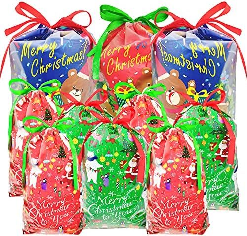 30PCS Christmas Drawstring Gift Bags, Assorted Christmas Wrapping Bags, Large Medium Present Part... | Amazon (US)
