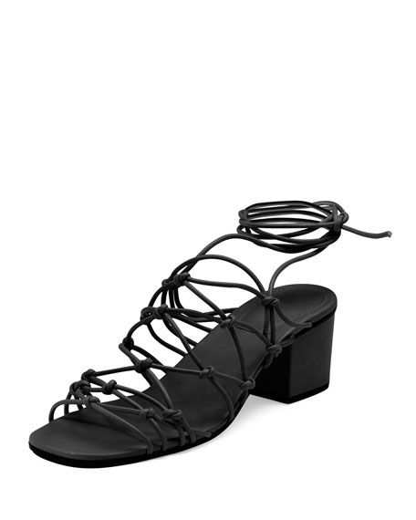 Chloe Knotted Leather Low-Heel Gladiator Sandal, Black | Bergdorf Goodman