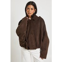 boohoo Women's Suede Bubble Hem Bomber Jacket in Chocolate | Size: 12 | Boohoo.com (UK & IE)
