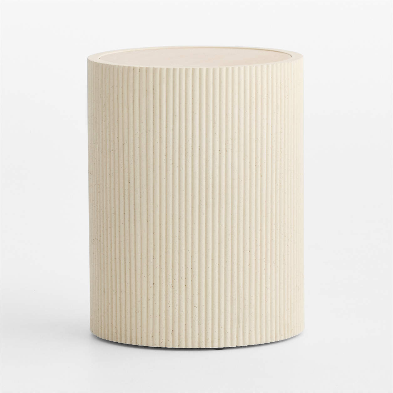Kahn Cream Ribbed Concrete and Oak Wood 18" Side Table | Crate & Barrel | Crate & Barrel