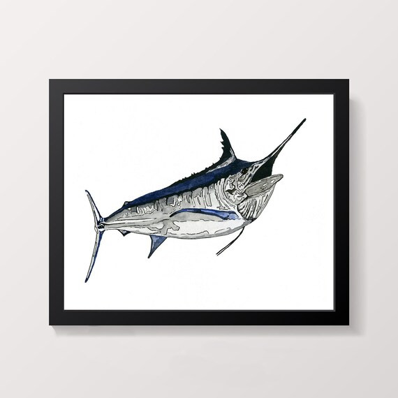Black Marlin Watercolor Print Coastal Wall Art Beach House | Etsy | Etsy (US)