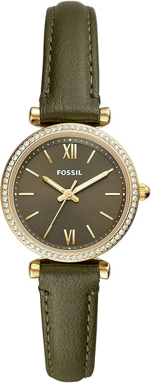 Fossil Women's Carlie Mini Quartz Stainless Steel and Leather Three-Hand Watch, Color: Gold Glitz... | Amazon (US)
