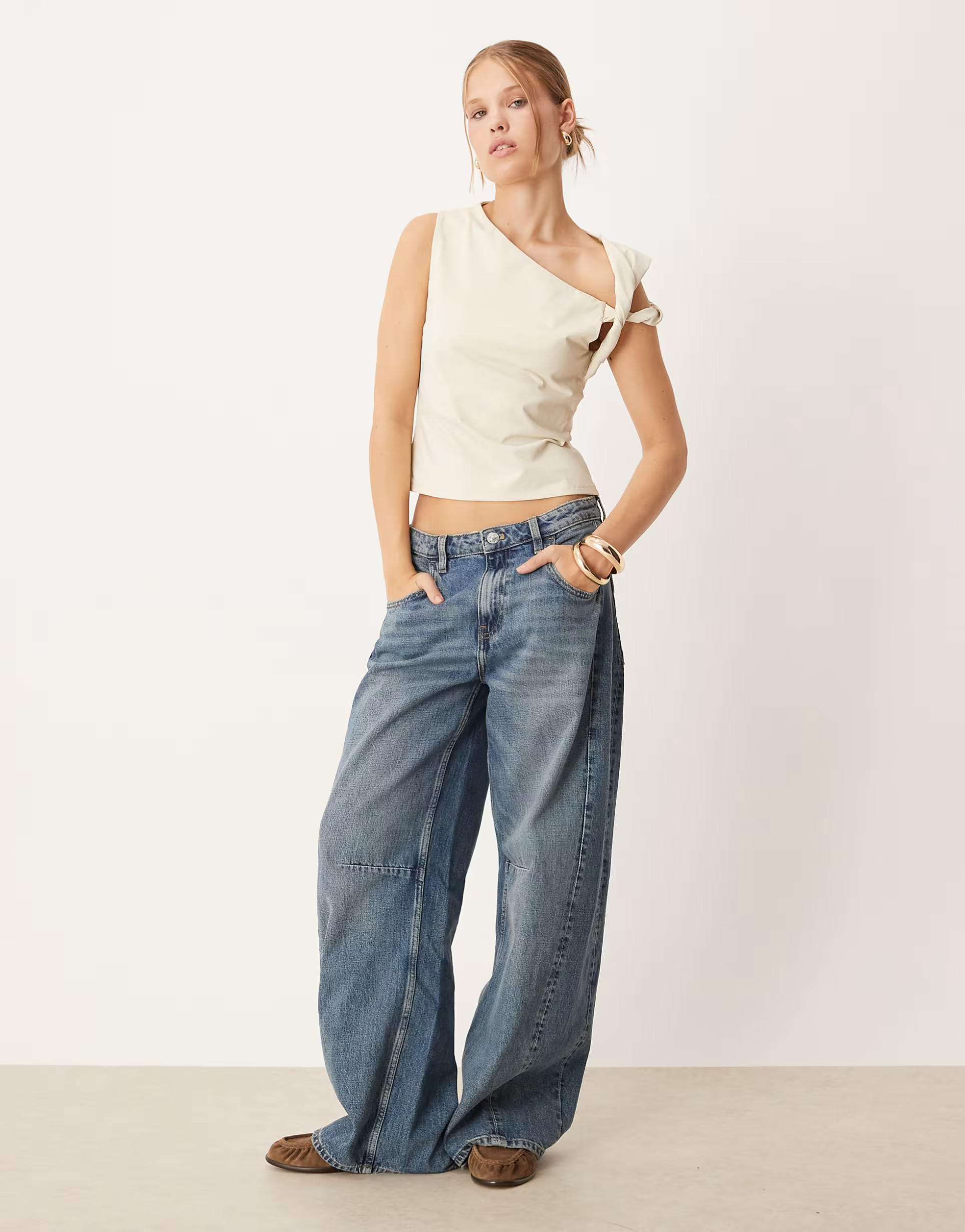 ASOS DESIGN twist shoulder sleeveless top in buttermilk | ASOS | ASOS (Global)