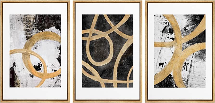 SIGNLEADER Framed Canvas Print Wall Art Set Gold Black Circle Ring Spiral Collage Abstract Shapes... | Amazon (US)