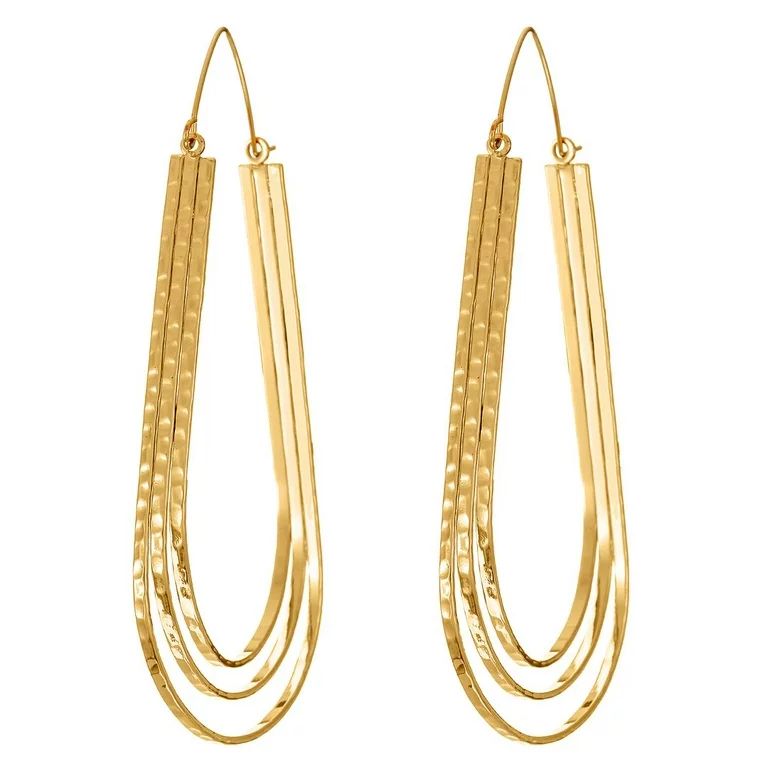 Time and Tru Women's Jewelry, Three Row Gold-Tone Hoop Earrings, 3.25" Drop - Walmart.com | Walmart (US)