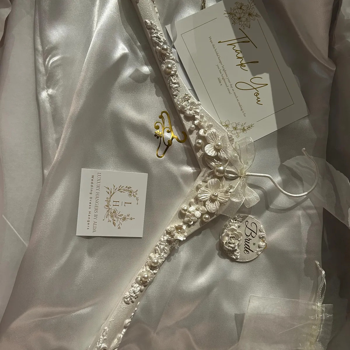 Pearl Embellished Wedding Dress Hanger With Personalized Tag - Etsy | Etsy (US)